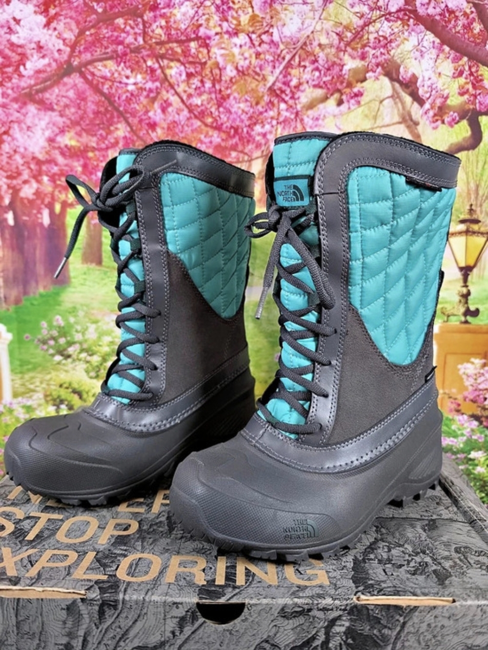 The North Face Youth ThermoBall Shellista Boots Black & Green Girls US 3
